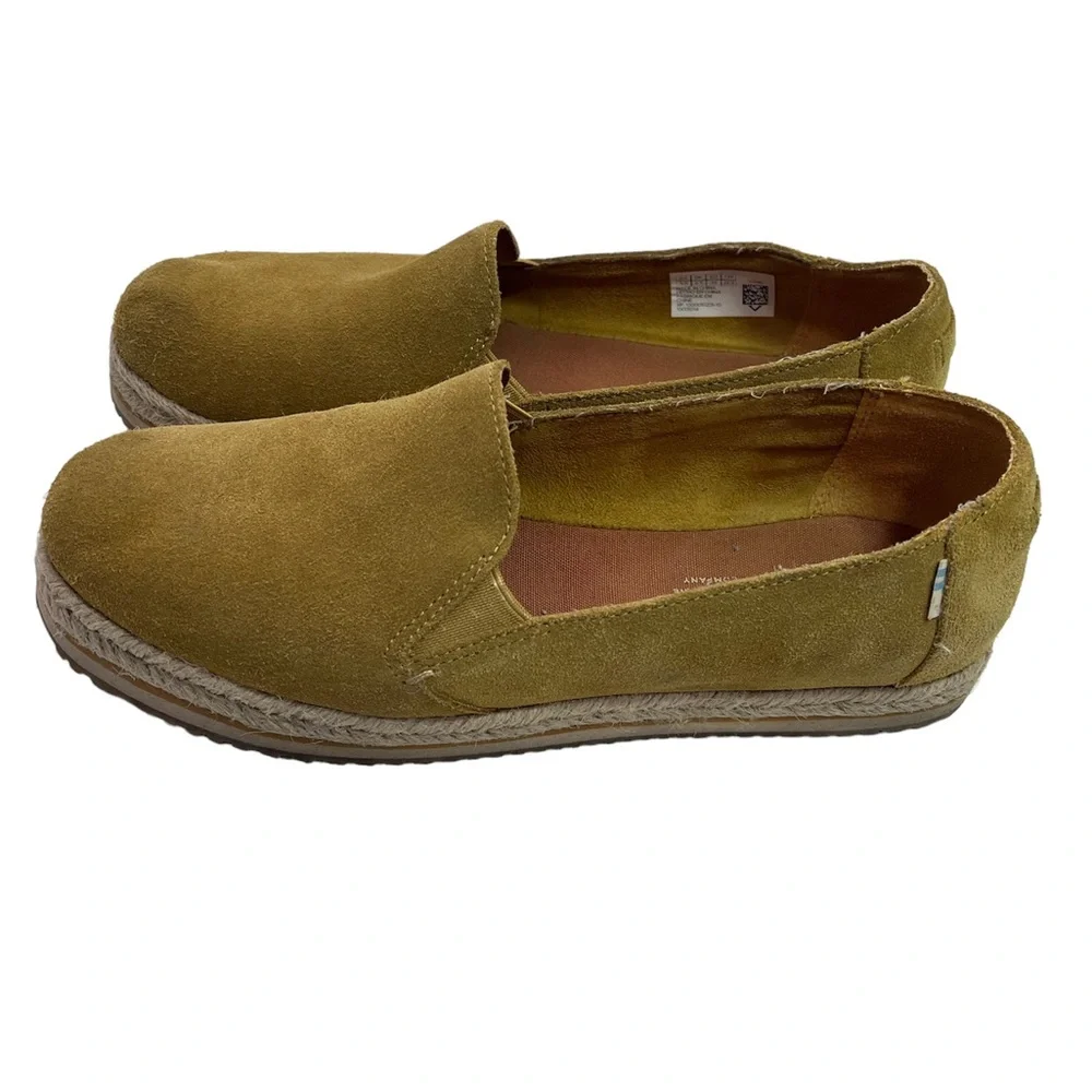 Toms Palma Espadrille Size 8.5 Slip On Platform Suede Amber Gold